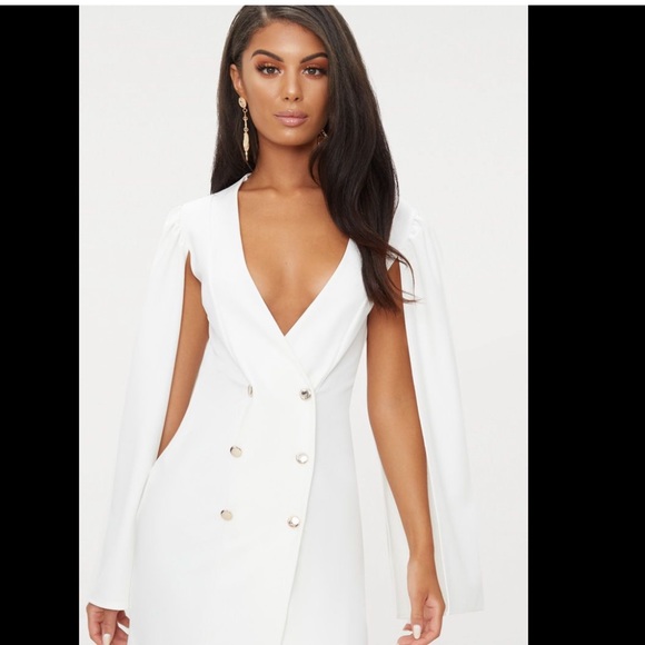 PrettyLittleThing Dresses & Skirts - White cape button detail blazer dress